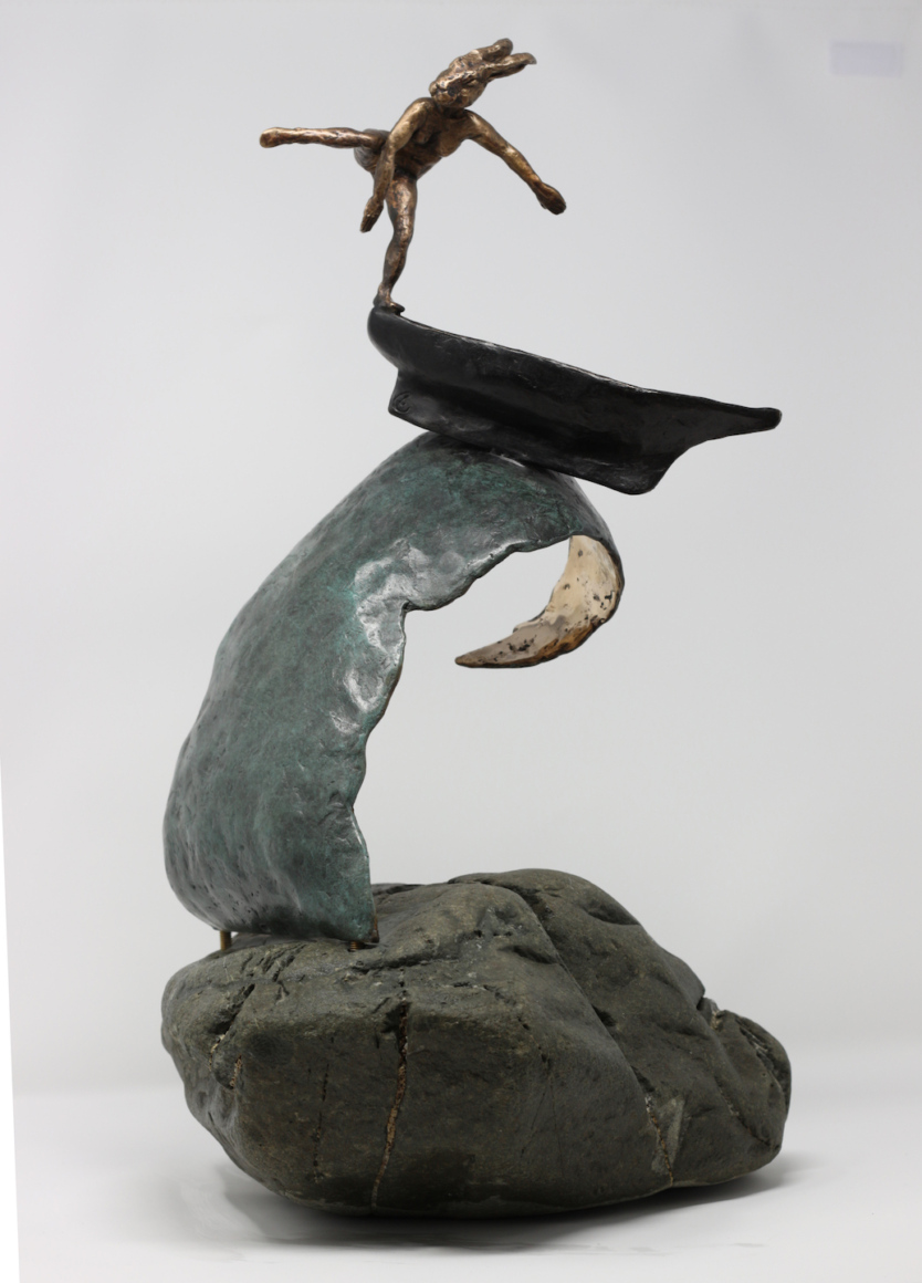 Órlaith Cullinane, Hare on a Big Green Wave, Bronze and Stone, 50x35x35cm, 2022