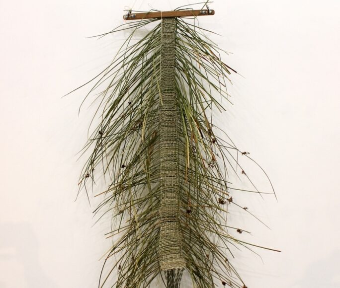 Marta Romani &amp; Karl Logge, Giunchi, waiting for the next summer, Flying double-loom, field rushes, lamb wool, Sardinian cane. LSC 2025, photo credit: Frank de Mol