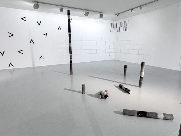 Bernie Colhoun, Earth Cores, cement, sand, limestone/sandstone/quartz aggregates, hydraulic lime, Indian ink, dim variable, 2025