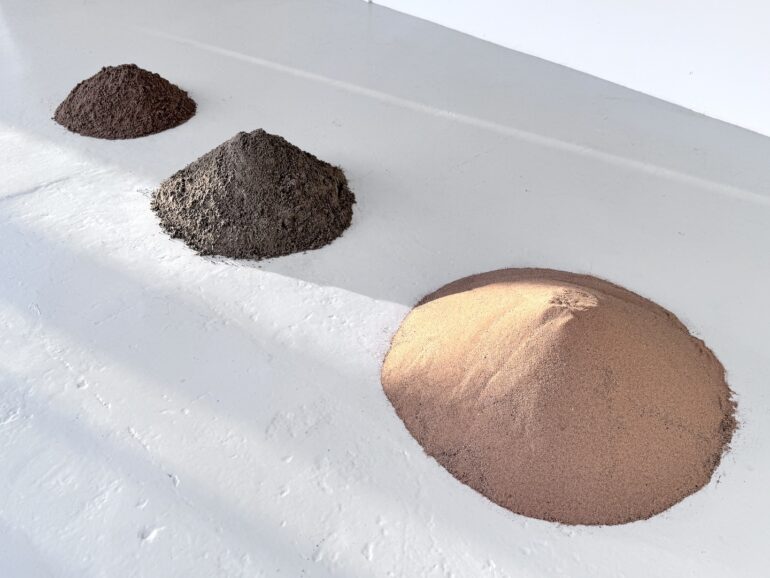 Bernie Colhoun, Source, jointing/ building/ concreting sands, 280 x 90 x 20cm, 2025