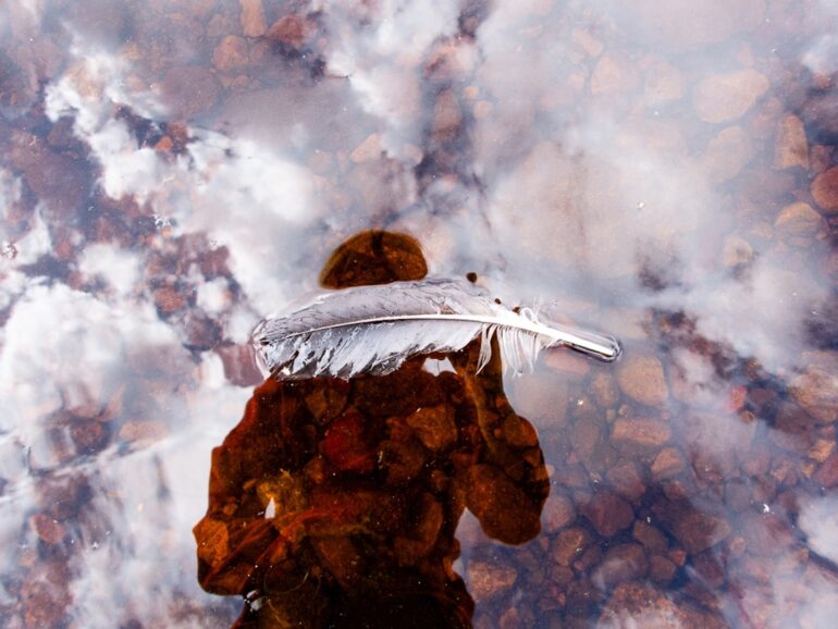Maria Mc Sweeney, Gold Stone Myth, self portrait Lough Melvin digital photo LSC 2023