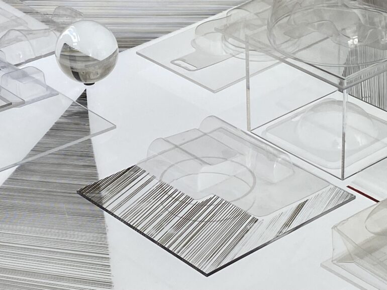 Mary Ruth Walsh, Cap a City 2, marker on lightbox and found packaging, photo: Eugene Lang, 2023