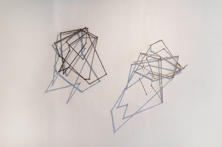 Felicity Clear, Wind Rose Drawing 1 and 2, wood and jesmonite photo: Eugene Lang, 2023