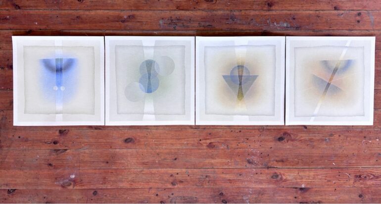Hemant Rao, Untitled, Flow Series, earth and natural pigments on paper, 15 × 15 inches each, in Project Space, LSC, 2026.